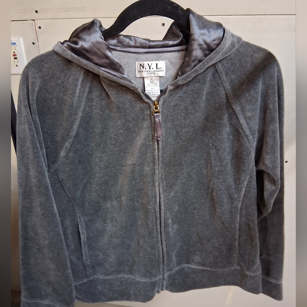 Gray Velvet Petite Zip-Up Hoodie